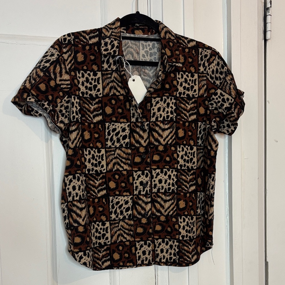 Animal print button down